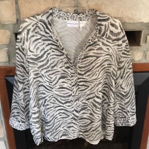 Animal print, 3/4 sleeve, button down blouse
